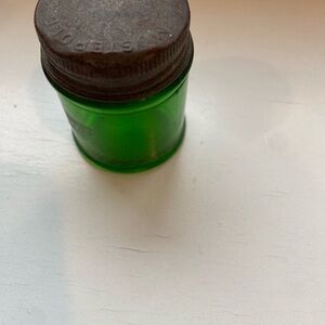 Antique Musterole Green Jar
 with Metal Lid